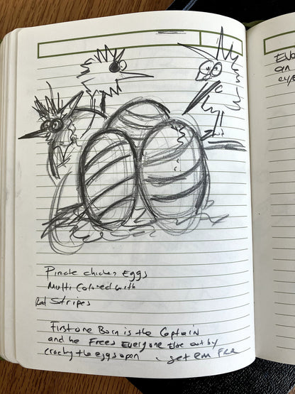 Baby Pirate Chickens Hatching From Eggs  - ORIGINAL SKETCH 1/1